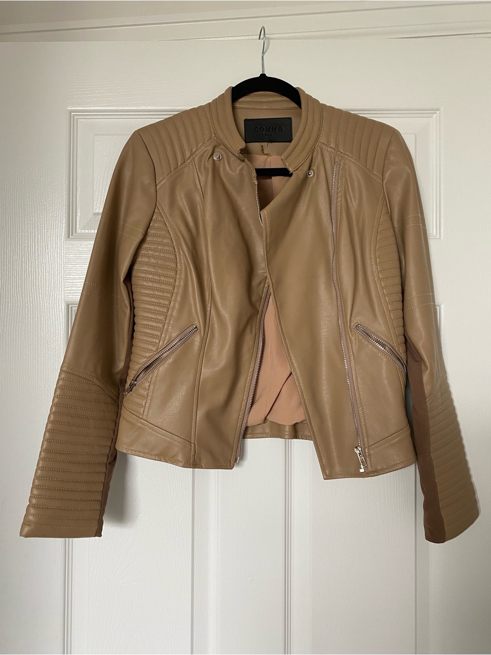Women's Tan Faux Leather Moto Jacket